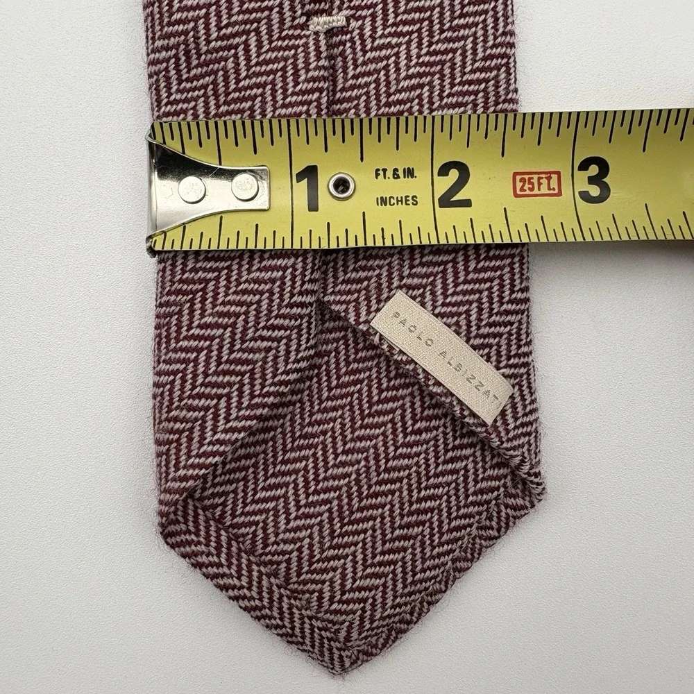 Paolo Albizzati Tie Men Burgundy White Herringbone 100% Wool Italy 2.5